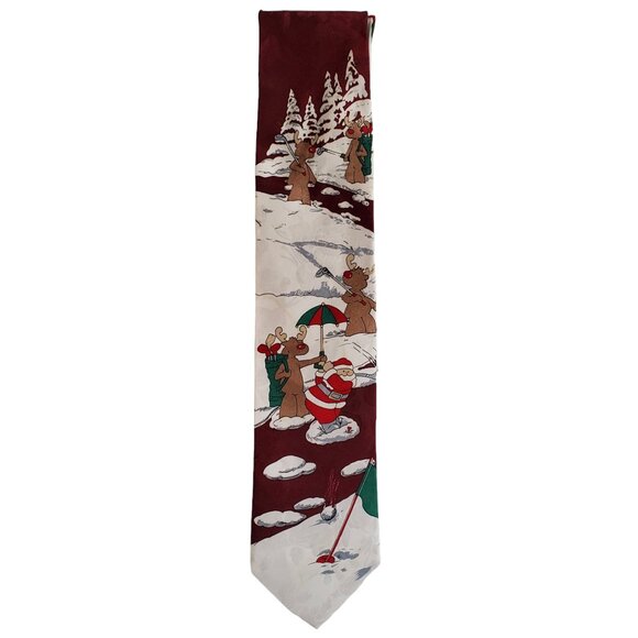 Golf Santa Reindeer Necktie Tie Christmas Seasonal Holiday Unisex 58" Long - Picture 1 of 6